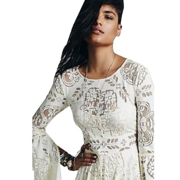 Free People Cream Lovers Folk Song Lace Dress - Picture 4 of 15